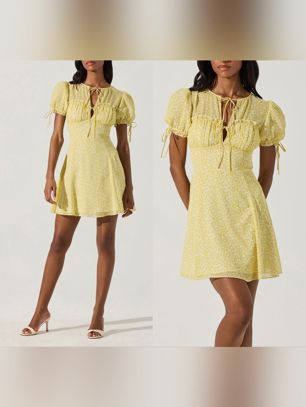 ASTR Print Puff Sleeve Tie Front Dress
